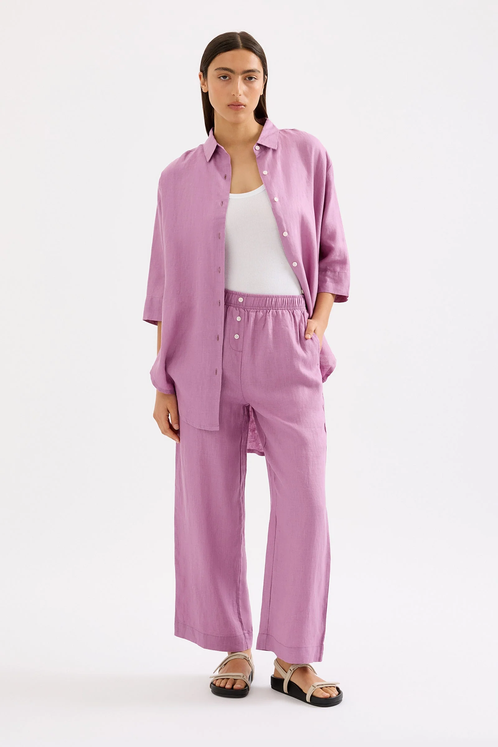 LOUNGE LINEN LONGLINE SHIRT - Image 5
