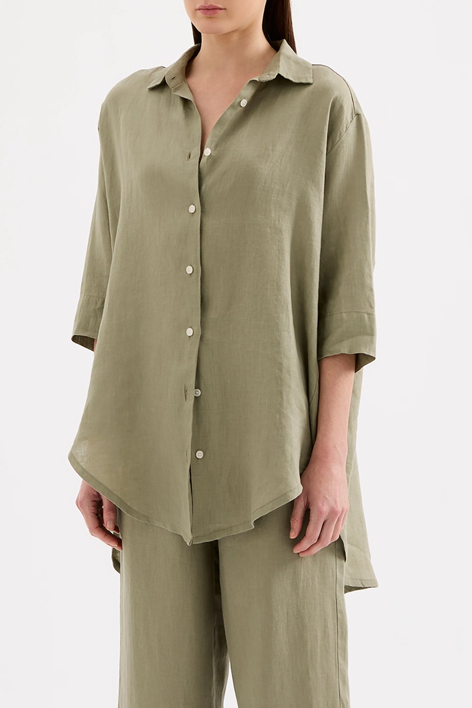 LOUNGE LINEN LONGLINE SHIRT - Image 3