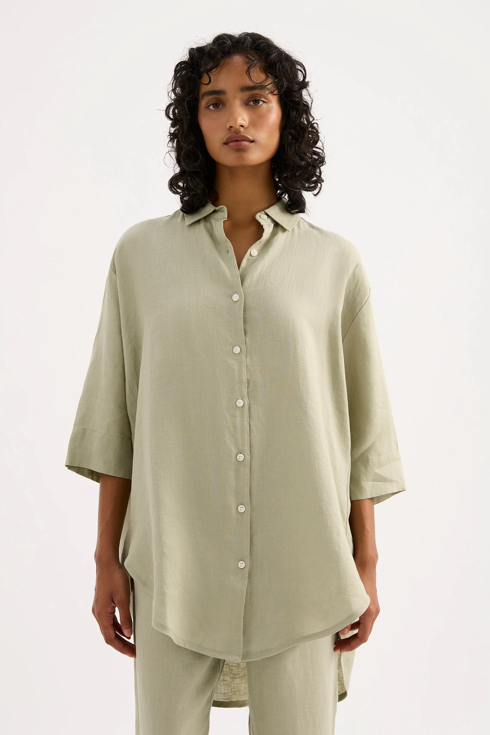 LOUNGE LINEN LONGLINE SHIRT