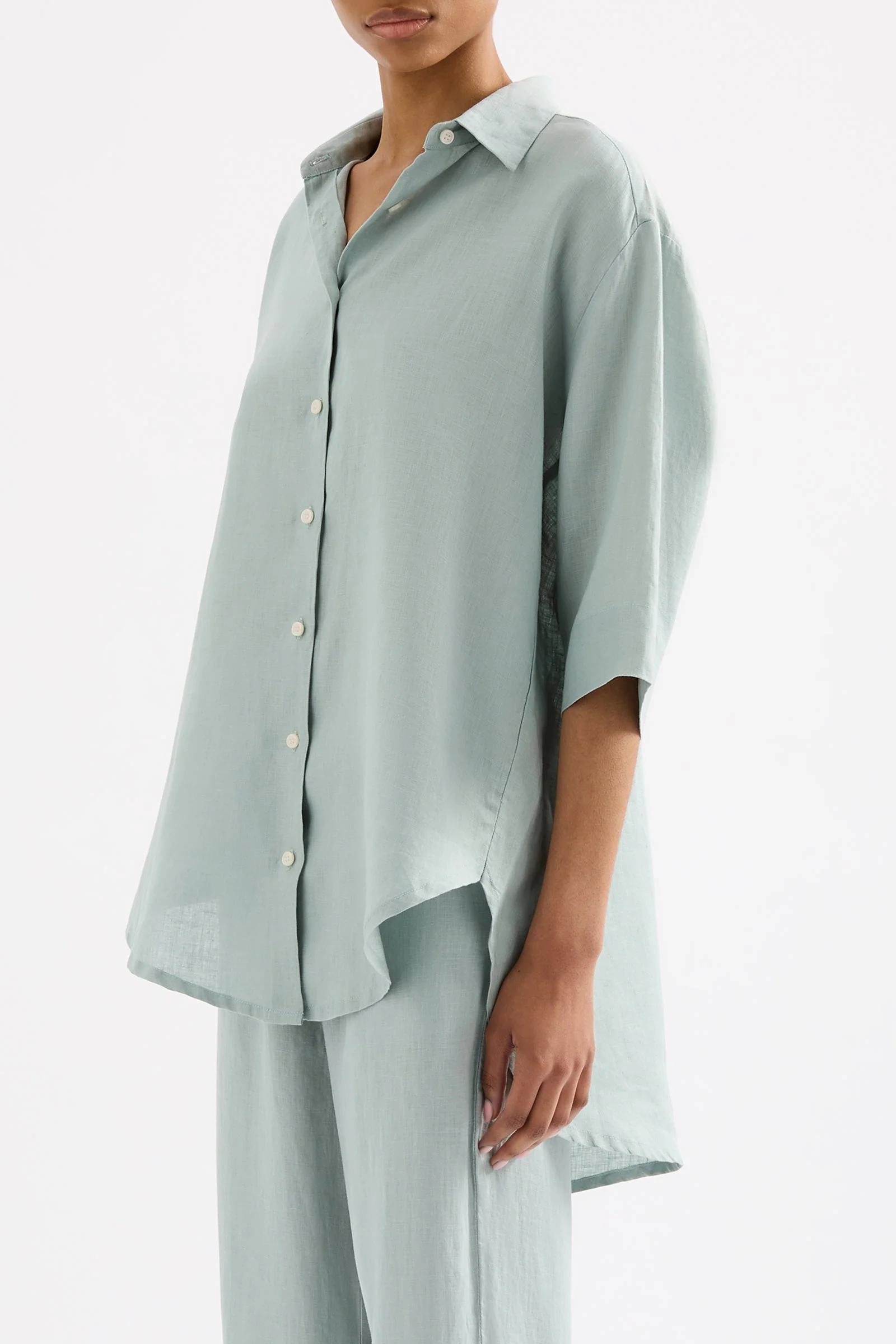 LOUNGE LINEN LONGLINE SHIRT - Image 3