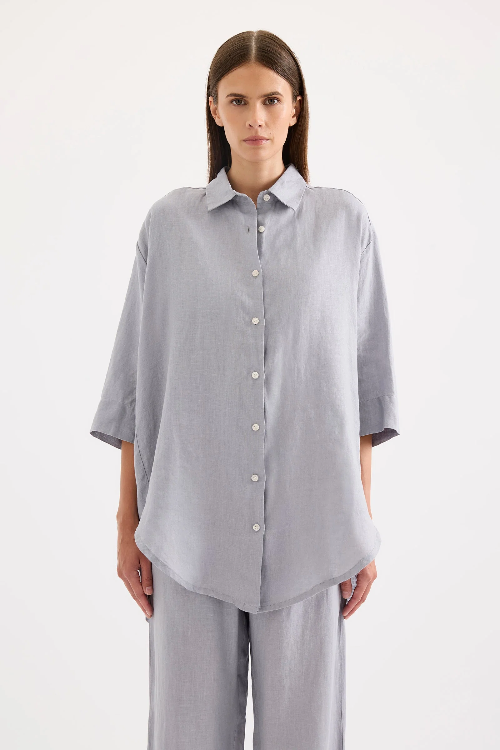 LOUNGE LINEN LONGLINE SHIRT - Image 7