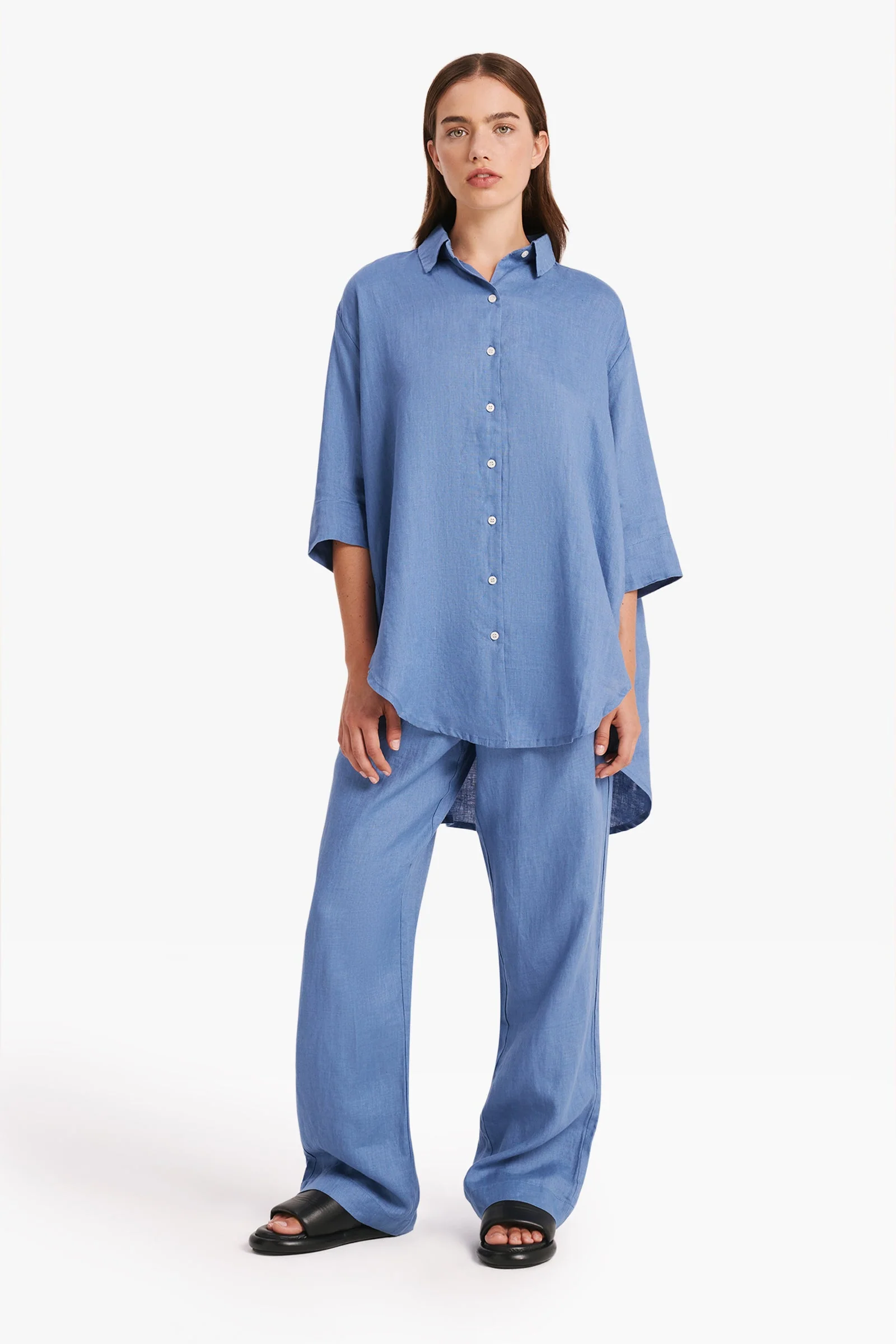 LOUNGE LINEN LONGLINE SHIRT - Image 9