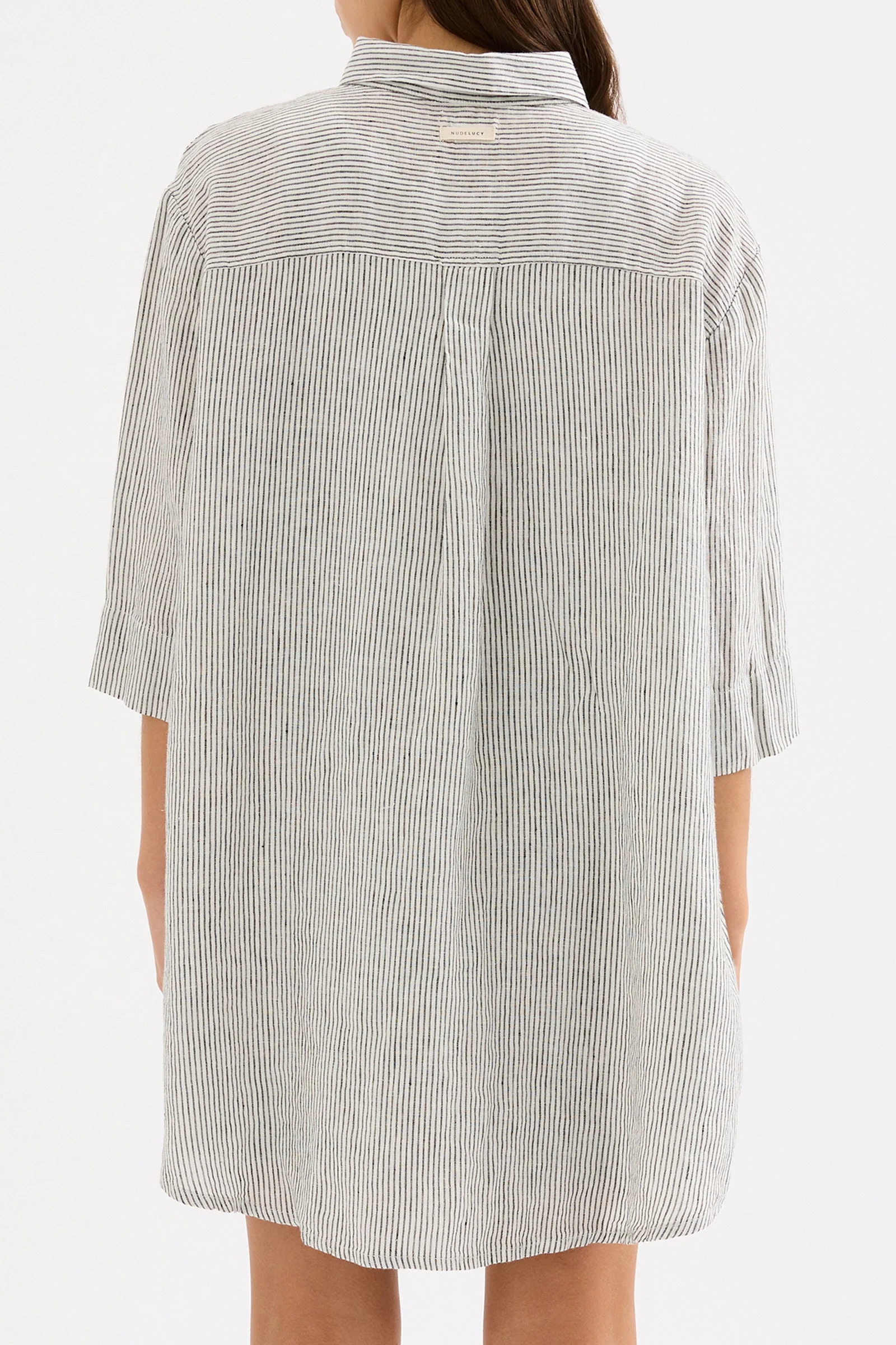 LOUNGE STRIPE LINEN LONGLINE SHIRT - Image 3