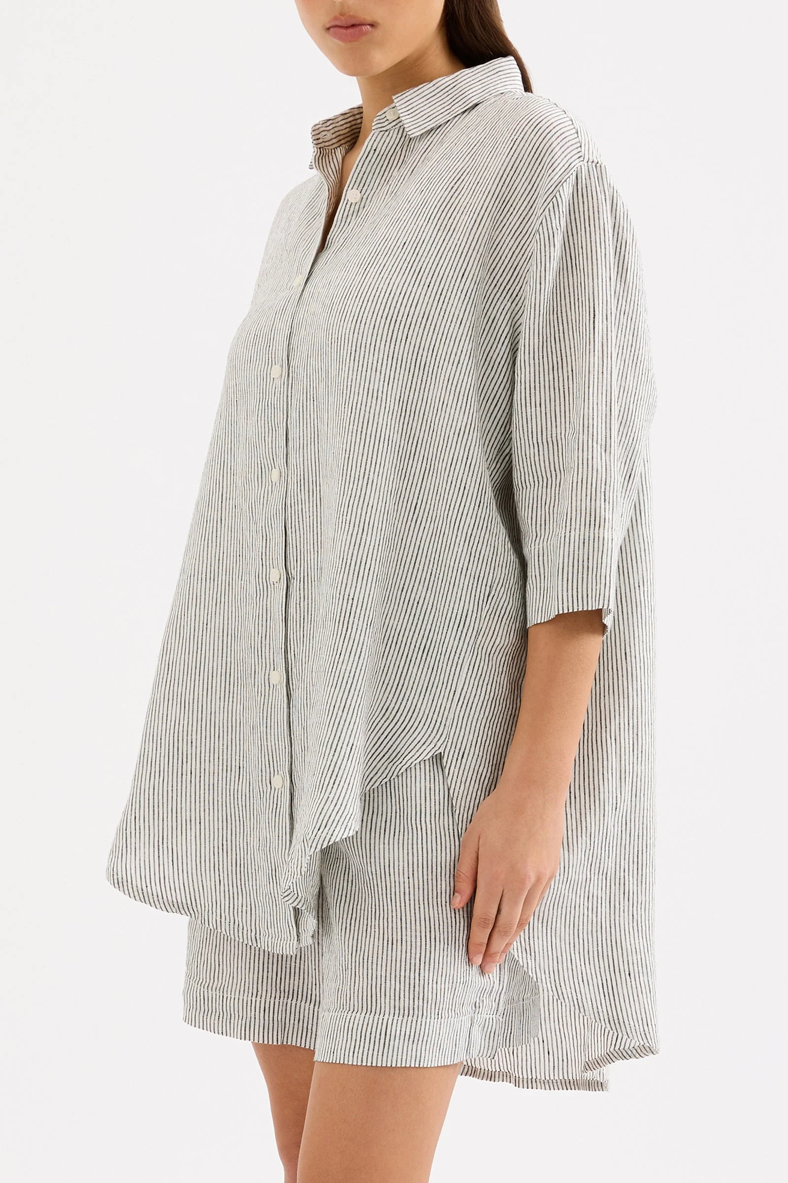 LOUNGE STRIPE LINEN LONGLINE SHIRT - Image 4