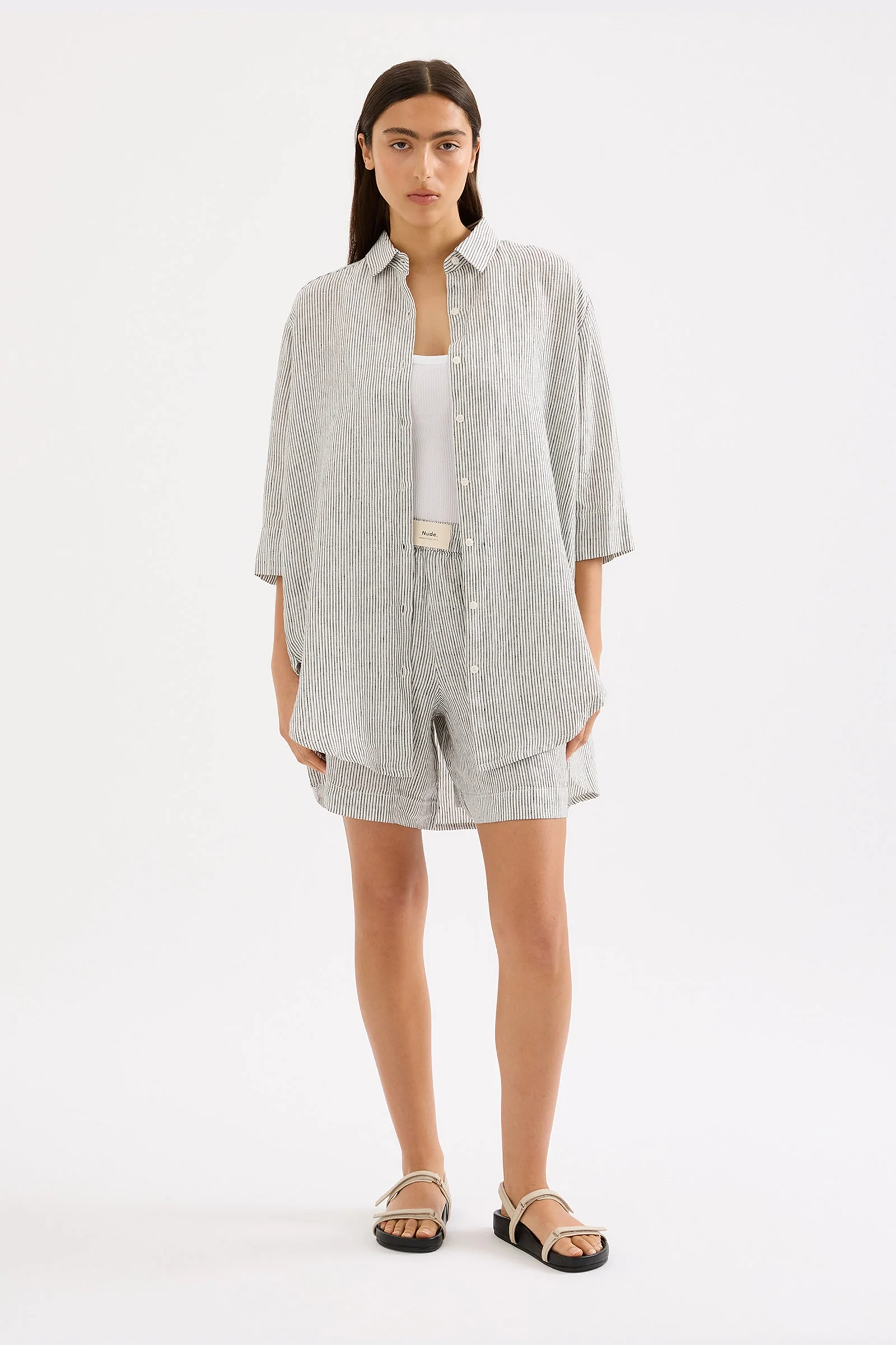 LOUNGE STRIPE LINEN LONGLINE SHIRT - Image 5