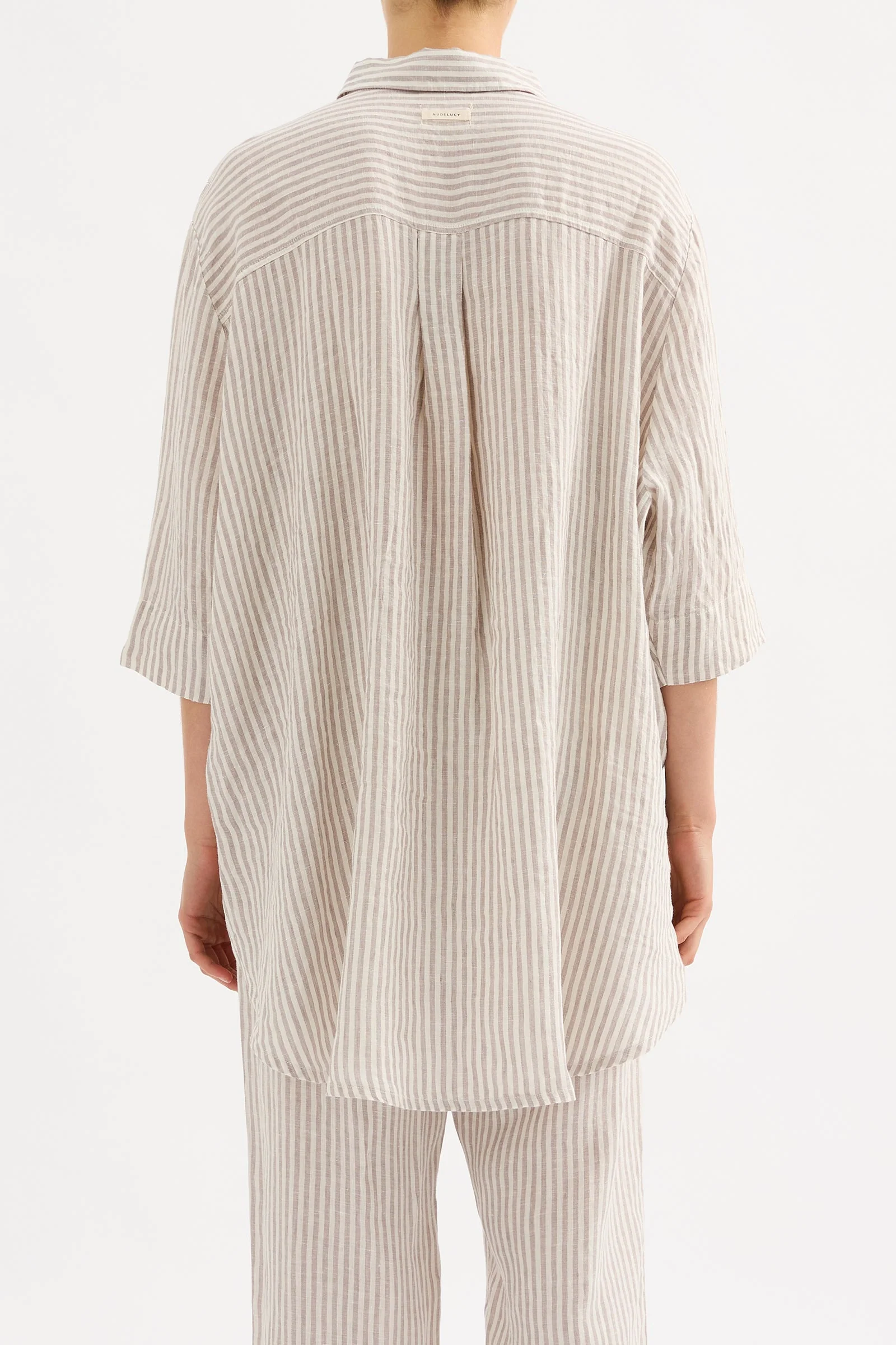 LOUNGE STRIPE LINEN LONGLINE SHIRT - Image 4