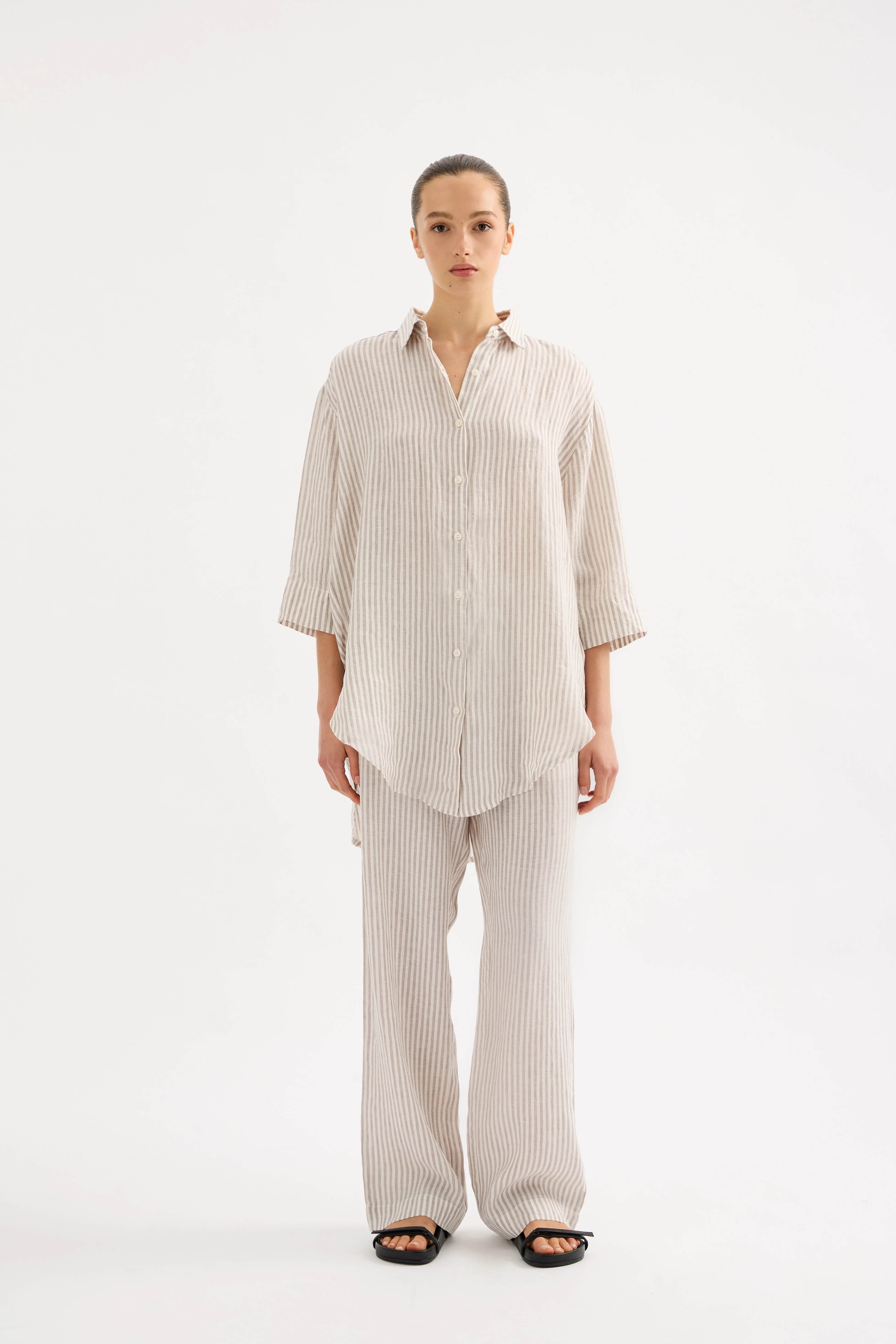 LOUNGE STRIPE LINEN LONGLINE SHIRT - Image 6